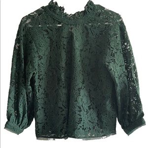 NWT Zara Green Long Sleeve Lace Blouse L